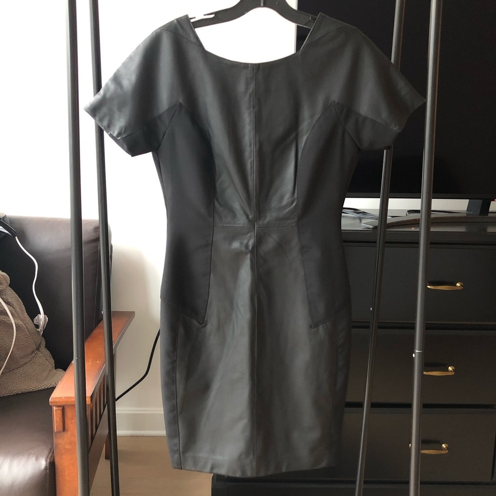Reiss Black Faux Leather Sheath Dress